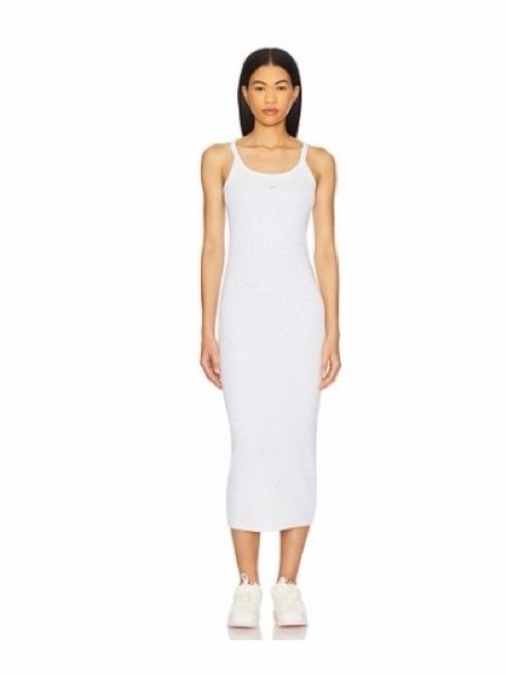 Sleek White Ribbed Tank Midi Dress